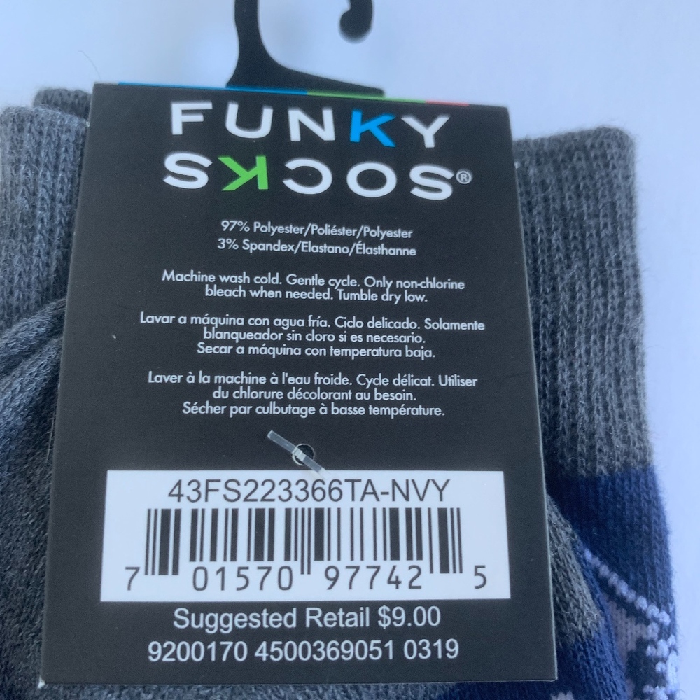 Funky Socks Men's Blue Crew Dress Socks Baseball - Picture 5 of 5